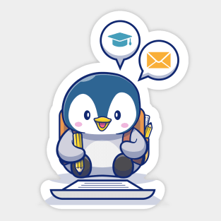 Cute Penguin Write On Paper With Pencil Sticker